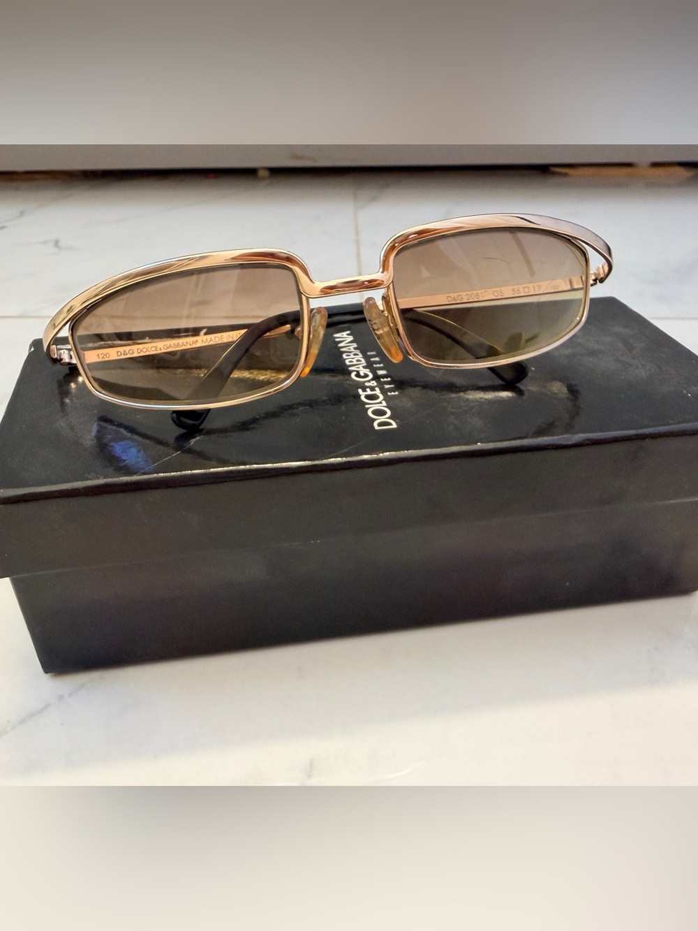 Vintage Y2K D&G Dolce & Gabbana Gold Aviator / Rectangular Sunglasses w/ Box